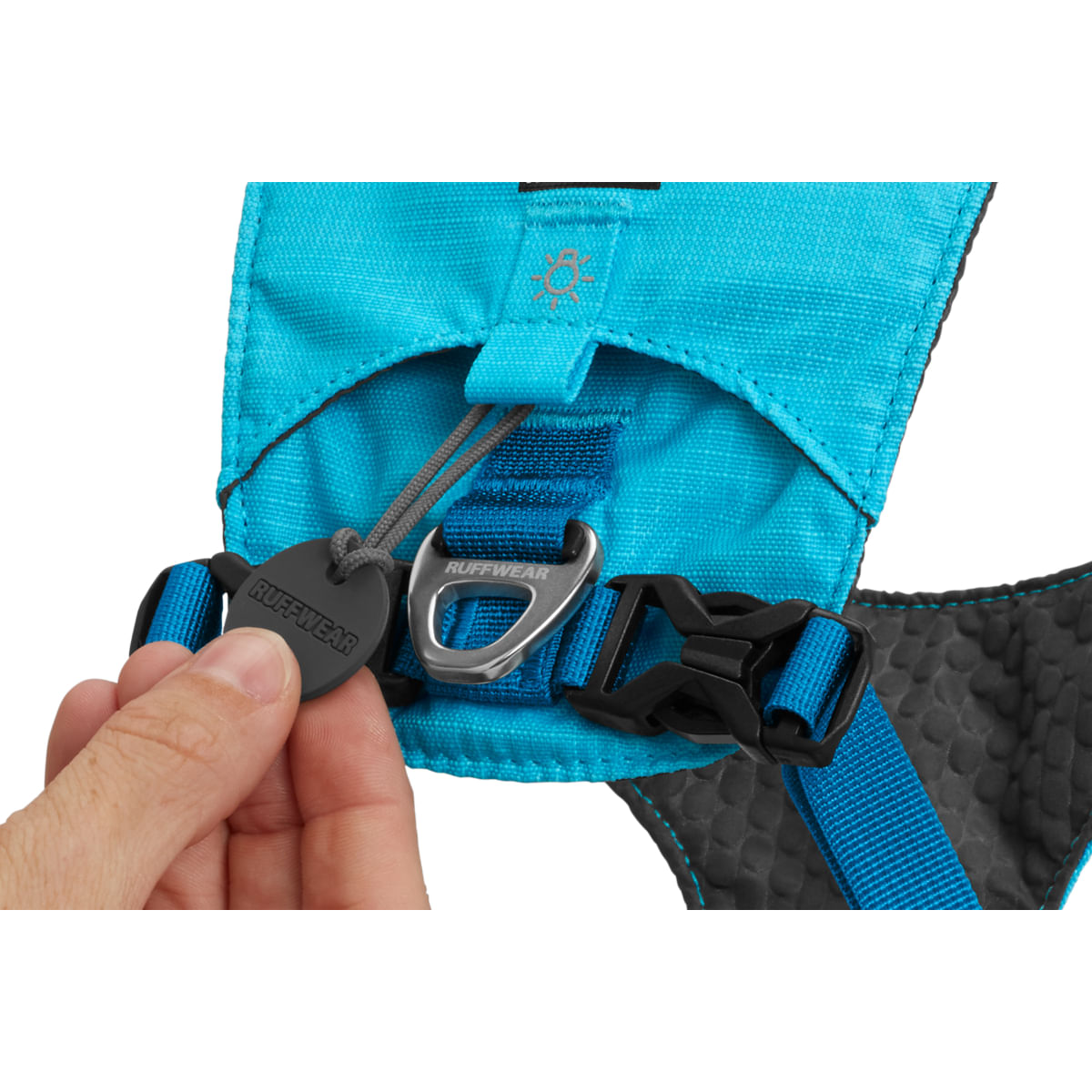 RUFFWEAR Hi &amp; Light, ham prindere spate câini, ajustabil, reflectorizant RUFFWEAR Hi &amp; Light Blue Atoll, ham prindere spate câini, ajustabil, reflectorizant, albastru, M(69-81cm)